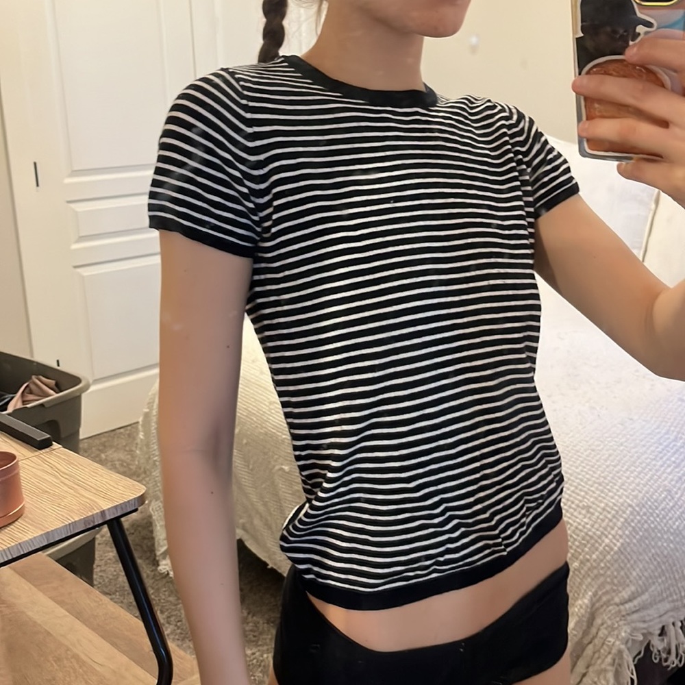 Philosophy black and white stripe shirt